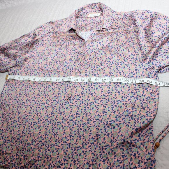 Omika Womens NWOT Printed Blouse Pink Blue Cuff Tassels Boho Peasant Size Large - Picture 7 of 9